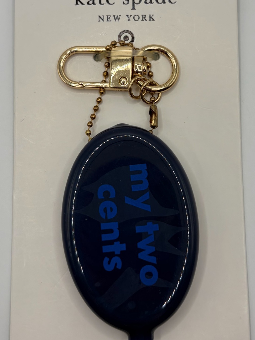 kate spade navy and gold "my two cents" key fob